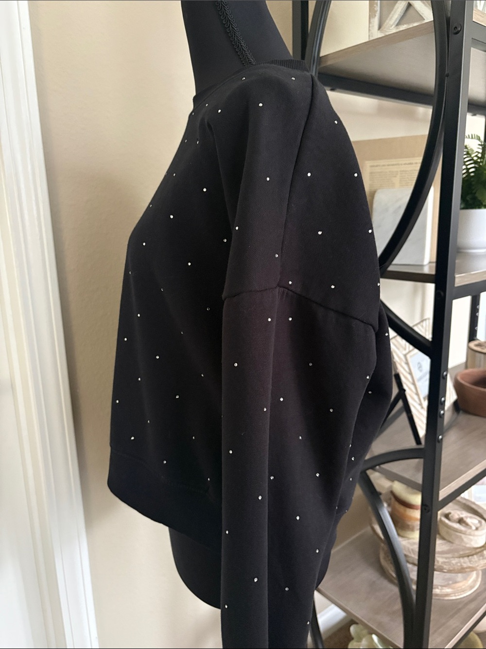 Black Crewneck Sweatshirt with Subtle Stud Details - Picture 3 of 5